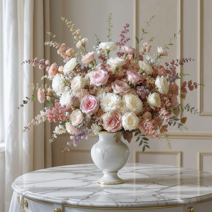Luxury flower arrangement with roses and peonies
