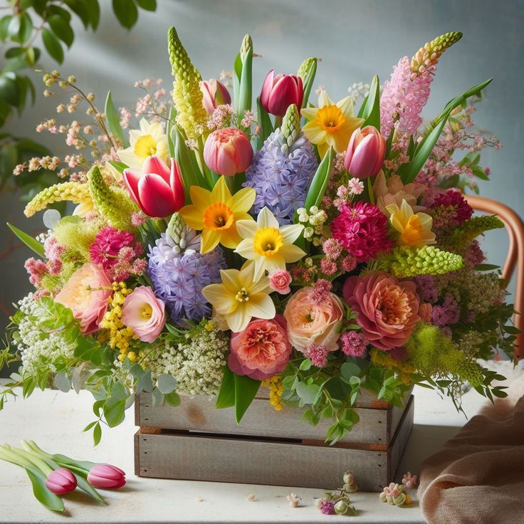 Spring tulip arrangement in vibrant colors